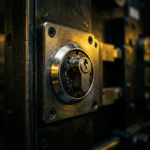 Bombín reforzado de alta seguridad europeo mostrando detalles internos en apertura forense